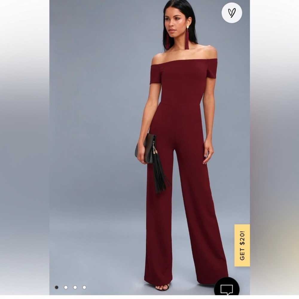 Lulus Alleyoop Burgundy Off the Shoulder Jumpsuit
